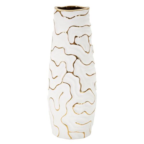 Vase En Céramique Blanc Et Doré Ø12x29,5 Cm Décoration Moderne