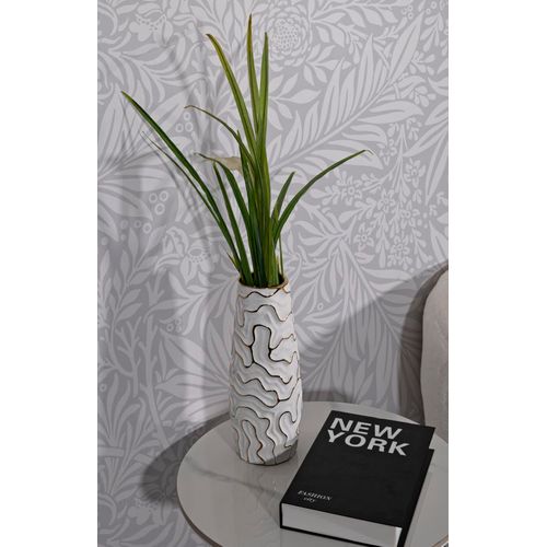 Vase En Céramique Blanc Et Doré Ø12x29,5 Cm Décoration Moderne