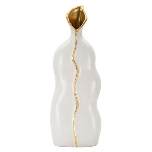 Vase En Céramique Blanc Et Doré 19,5x10x50 Cm Déco Élégante