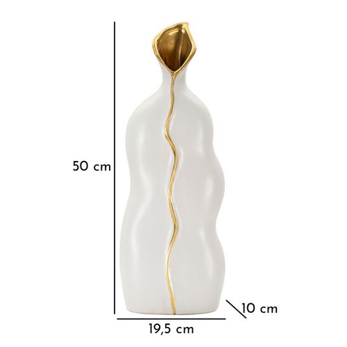 Vase En Céramique Blanc Et Doré 19,5x10x50 Cm Déco Élégante