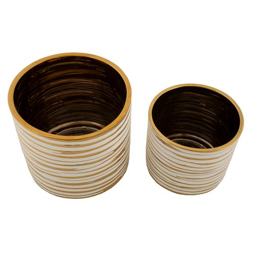 Set De 2 Vases Décoratifs Blom En Céramique Blanc Et Doré Ø23-18 Cm