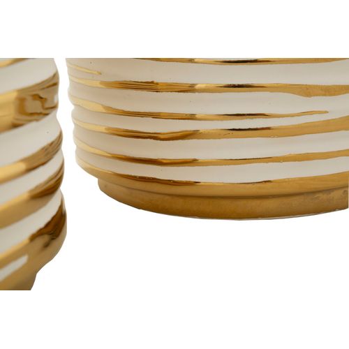 Set De 2 Vases Décoratifs Blom En Céramique Blanc Et Doré Ø23-18 Cm