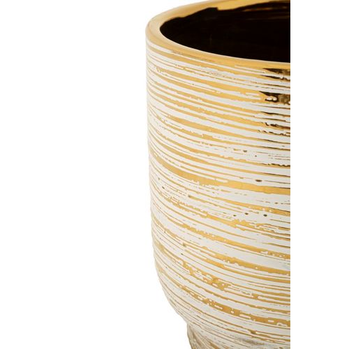 Set De 2 Vases Décoratifs En Céramique Blanc Et Doré Ø23-17 Cm