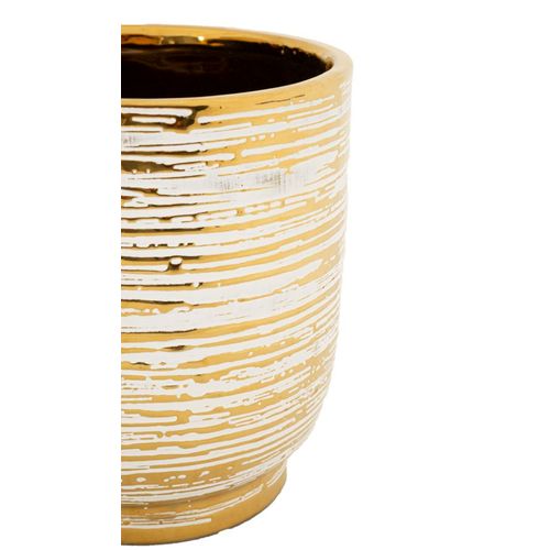Set De 2 Vases Décoratifs En Céramique Blanc Et Doré Ø23-17 Cm