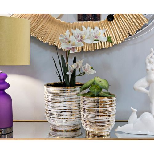 Set De 2 Vases Décoratifs En Céramique Blanc Et Doré Ø23-17 Cm