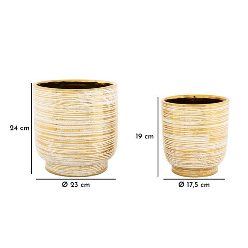 Set De 2 Vases Décoratifs En Céramique Blanc Et Doré Ø23-17 Cm