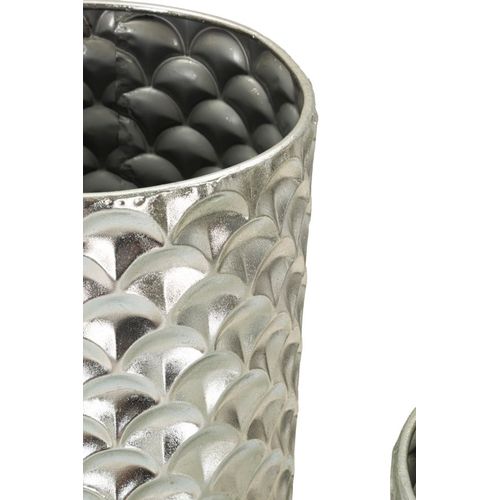 Set De 2 Grands Vases Décoratifs Argentés En Métal Avec Relief Élégant