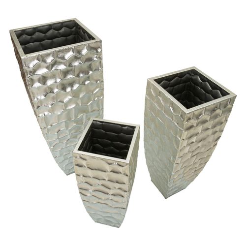 Set De 3 Vases Décoratifs En Métal Argenté Avec Relief Élégant