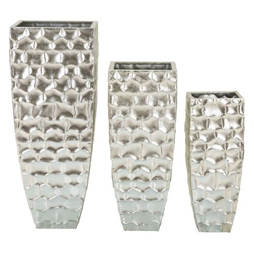Set De 3 Vases Décoratifs En Métal Argenté Avec Relief Élégant