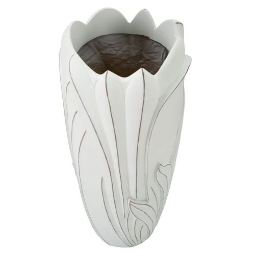 Vase Décoratif Moderne En Céramique Blanche Ø30,5x69 Cm Avec Relief Élégant