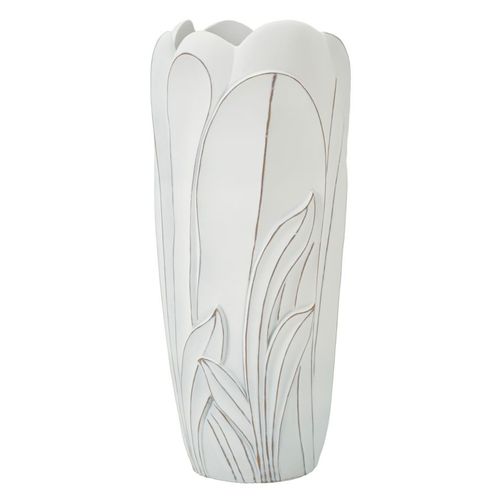 Vase Décoratif Moderne En Céramique Blanche Ø30,5x69 Cm Avec Relief Élégant