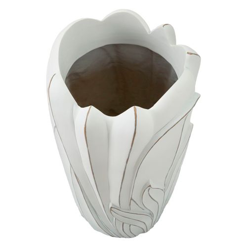 Vase Décoratif Moderne En Céramique Blanche Ø29x48 Cm Avec Relief Élégant