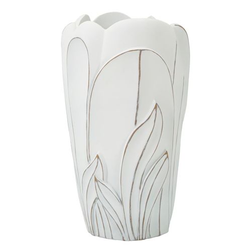 Vase Décoratif Moderne En Céramique Blanche Ø29x48 Cm Avec Relief Élégant