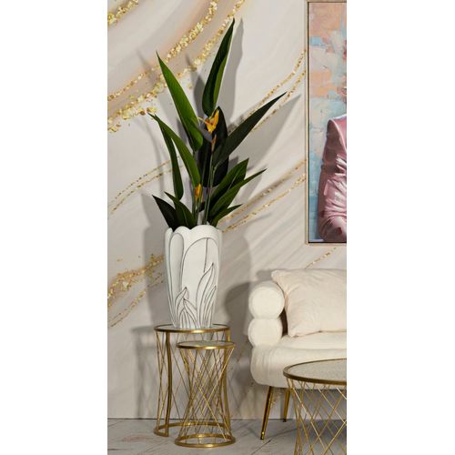 Vase Décoratif Moderne En Céramique Blanche Ø29x48 Cm Avec Relief Élégant