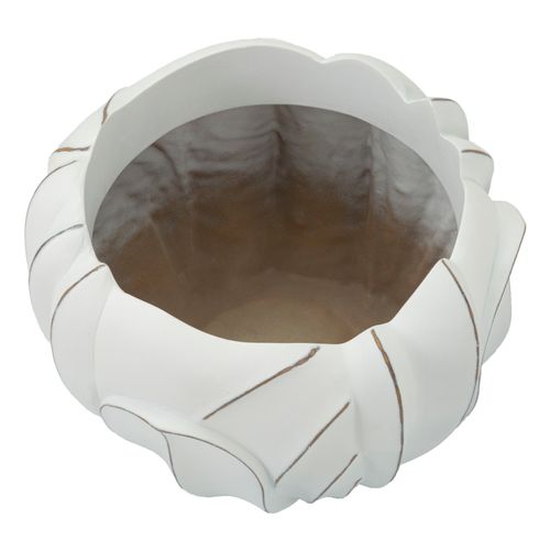 Cache-pot Rond Moderne En Céramique Blanche Ø34,5x23,5 Cm Avec Décor En Relief