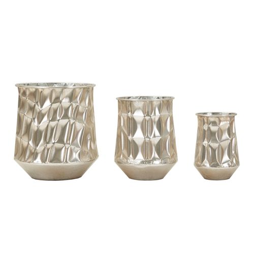 Lot De 3 Vases Déco Modernes En Métal Argenté Ø35-27,5-18,5 Cm