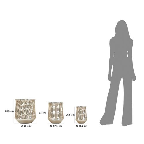 Lot De 3 Vases Déco Modernes En Métal Argenté Ø35-27,5-18,5 Cm