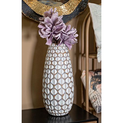 Vase Moderne En Résine Blanc Effet 3d Tibet Ø20x45,5 Cm