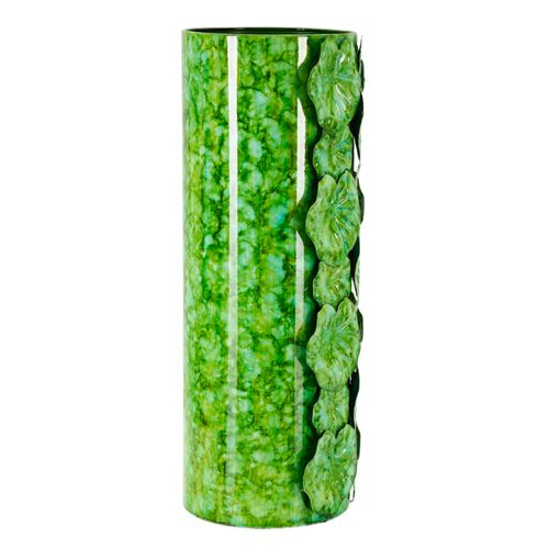 Vase Décoratif Moderne En Métal Vert Relief Ø18x46 Cm