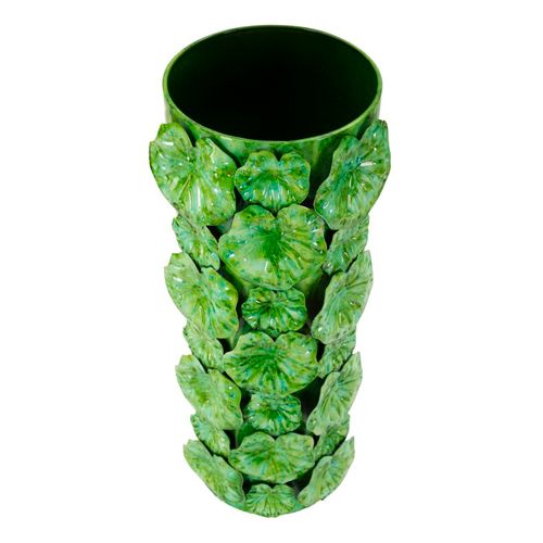 Vase Décoratif Moderne En Métal Vert Relief Ø18x46 Cm
