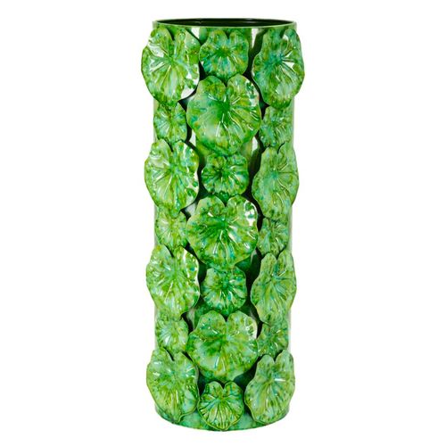 Vase Décoratif Moderne En Métal Vert Relief Ø18x46 Cm