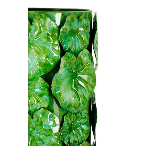 Vase Décoratif Moderne En Métal Vert Relief Ø18x46 Cm