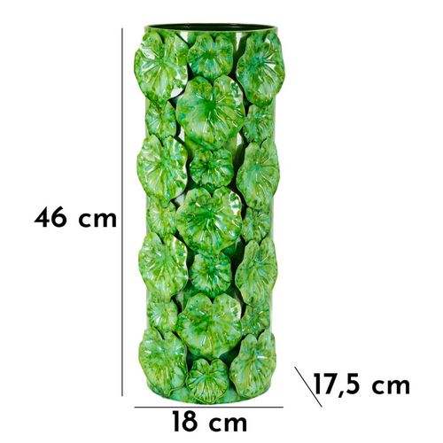 Vase Décoratif Moderne En Métal Vert Relief Ø18x46 Cm