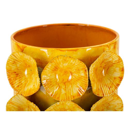 Vase Décoratif Moderne En Métal Jaune Relief 16x15x33 Cm