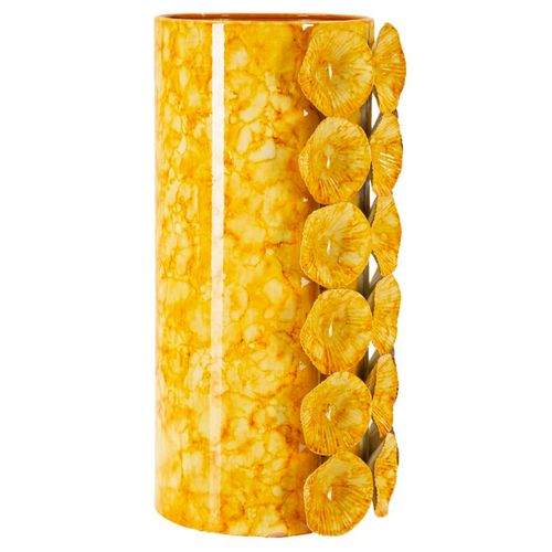 Vase Décoratif Moderne En Métal Jaune Relief 16x15x33 Cm