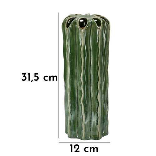 Vase Décoratif Cactus Vert En Céramique Moderne Ø12x31,5 Cm