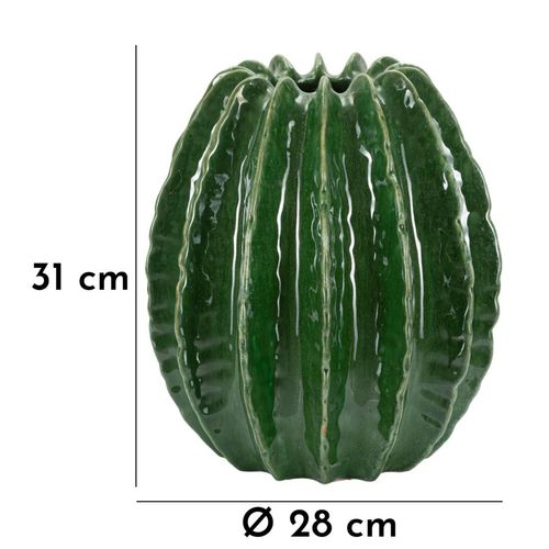 Vase Boule Cactus Vert En Céramique Moderne Ø28x31 Cm