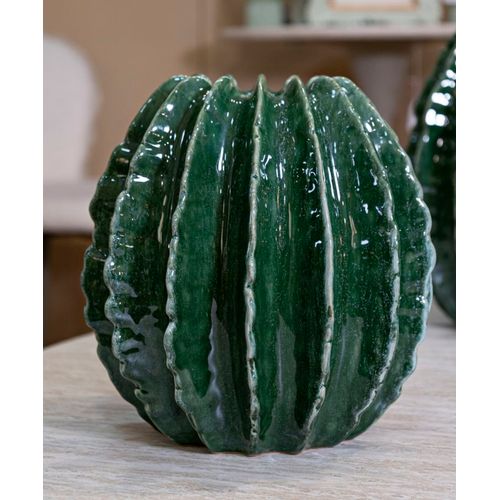 Vase Boule Cactus Vert En Céramique Décorative Ø23,5x24,5 Cm