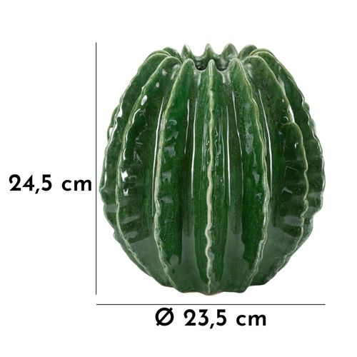 Vase Boule Cactus Vert En Céramique Décorative Ø23,5x24,5 Cm