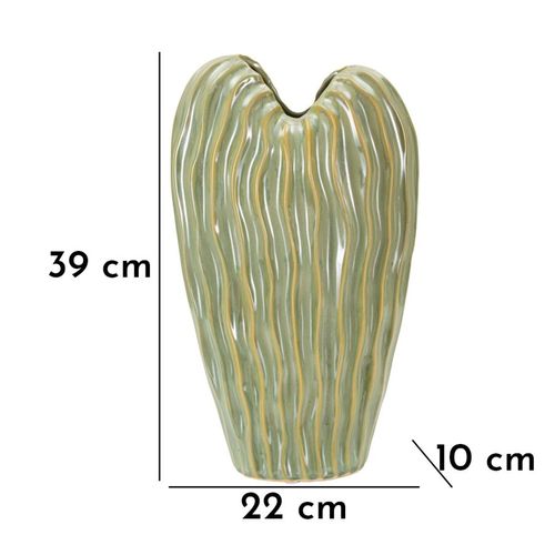 Vase Décoratif Moderne En Céramique Vert 22x10x39 Cm Avec Texture