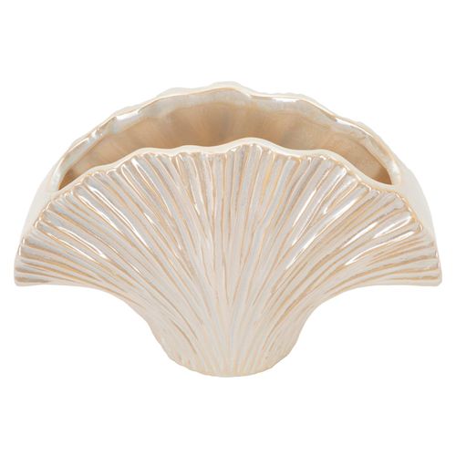 Petit Vase Design Perlé En Céramique Moderne 27x8x19 Cm Couleur Nacrée