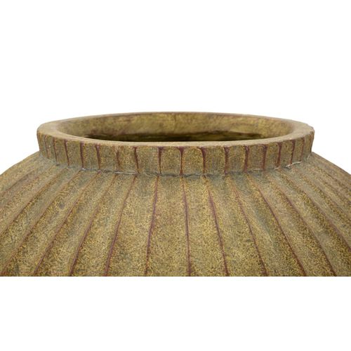 Vase Décoratif Ø40x26,5 Cm En Mgo Vert Dirty Texture Cannelée