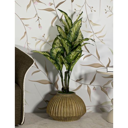 Vase Décoratif Ø40x26,5 Cm En Mgo Vert Dirty Texture Cannelée