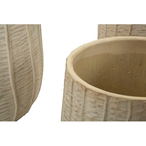 Set De 3 Cache-pots Ø30,5/25/19,5 Cm En Céramique Crème Décor Texturé