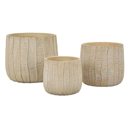 Set De 3 Cache-pots Ø30,5/25/19,5 Cm En Céramique Crème Décor Texturé