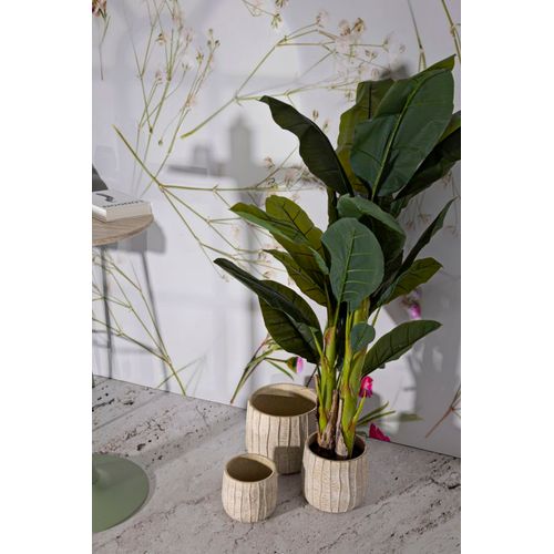 Set De 3 Cache-pots Ø30,5/25/19,5 Cm En Céramique Crème Décor Texturé