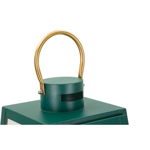 Lot De 2 Lanternes Vertes Et Dorées En Fer Et Verre Ø25x57 Et Ø20x45 Cm