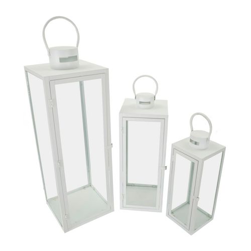 Lot De 3 Lanternes Blanches En Fer Et Verre 66-49,5-39 Cm Style Raffiné