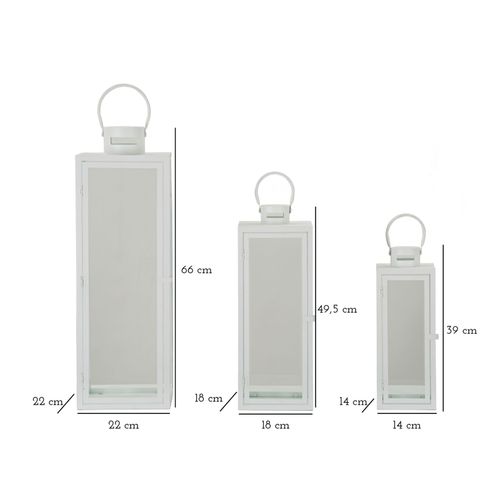 Lot De 3 Lanternes Blanches En Fer Et Verre 66-49,5-39 Cm Style Raffiné