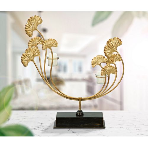 Bougeoir Mural Glam Iris 50x12x55 Cm En Métal Et Verre Doré/noir