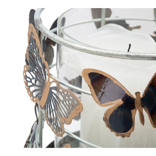 Bougeoir Multicolore En Métal Et Verre 15x23,5 Cm Motif Papillons