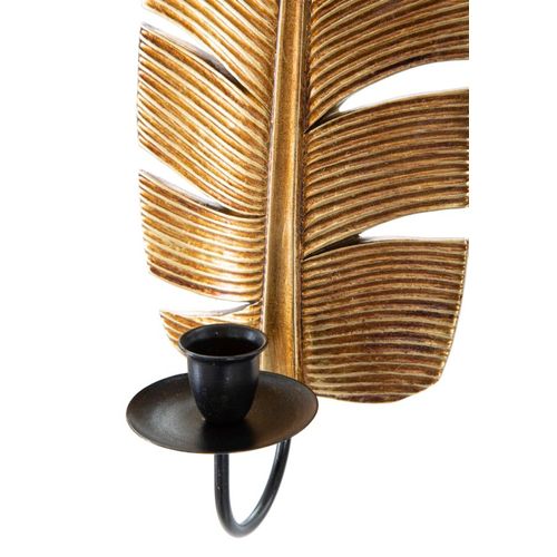 Applique Bougeoir Mural Feuille De Palmier Métal Doré Et Noir 12,8x8,9x31,2 Cm