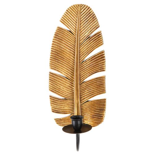 Applique Bougeoir Mural Feuille De Palmier Métal Doré Et Noir 12,8x8,9x31,2 Cm
