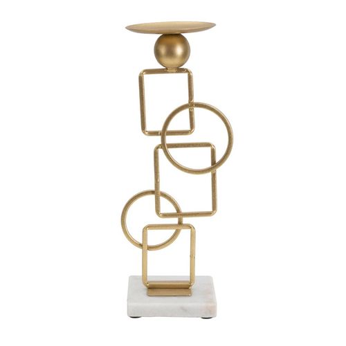 Bougeoir En Métal Doré Et Base Marbre Blanc 13x10x31,5 Cm Design Géométrique