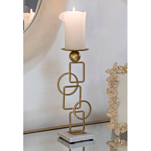 Bougeoir En Métal Doré Et Base Marbre Blanc 13x10x31,5 Cm Design Géométrique