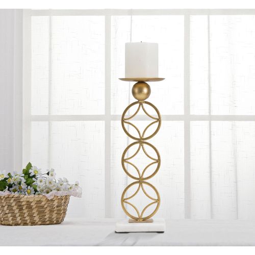 Bougeoir En Métal Doré Et Marbre Blanc Star 10x10x32 Cm Design Étoile